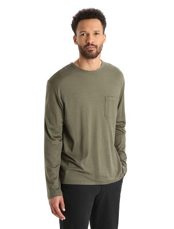 Long Sleeve Icebreaker Merino Granary Pocket T-Shirt Męskie Oliwkowe | PL 1709VRWD